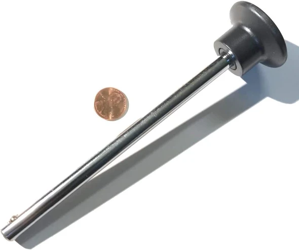 SBDs (3/8” Diameter, 4" Grip Length) Chrome Plated Steel Quick Release Pin || With Jumbo Round Black high-profile Black Knob Handle | Cotterless Detent Hitch Pin.