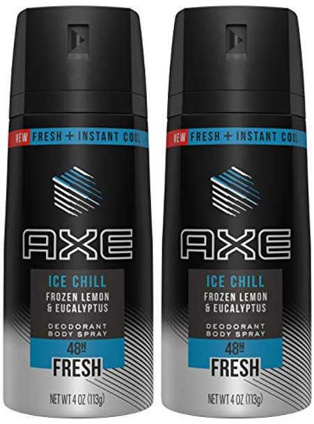 Axe Deodorant Body Spray - Ice Chill - Frozen Lemon & Eucalyptus - Net Wt. 4 OZ (113 g) Per Can - Pack of 2 Cans