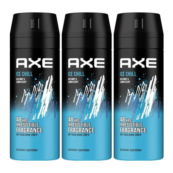 Axe Deodorant Body Spray - Ice Chill - Frozen Lemon & Eucalyptus - Net Wt. 4 OZ (113 g) Per Can - Pack 3
