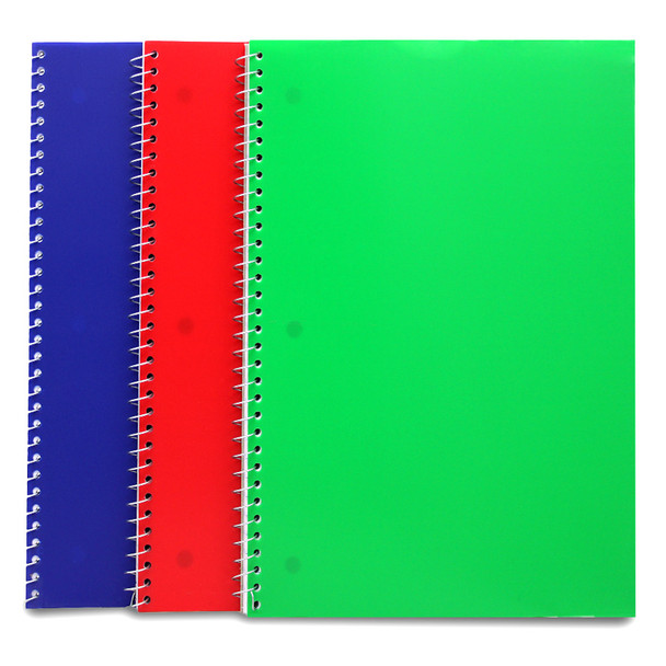 CHECK PLUS POLY SPIRAL NOTEBOOK 10.5 X 8 IN 70 SHEETS ASSORTED COLORS 3PK