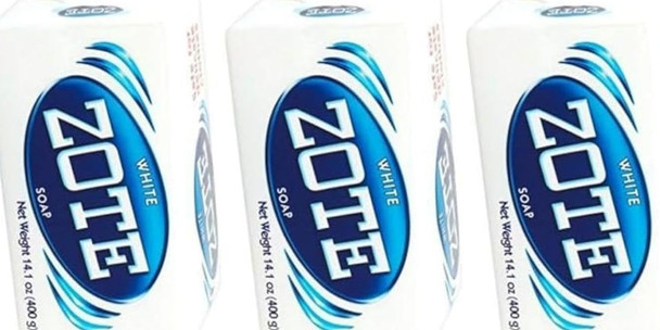 (PACK OF 3 BARS) Zote WHITE Laundry Bar Soap, with Even MORE Whitening Power & Satin Remover. Light Fresh Scent! Safe for delicate clothes! (3 Bars, 14.1oz Each Bar)