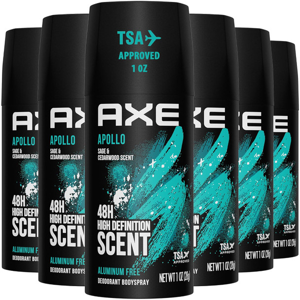 AXE Apollo Body Spray Long-Lasting Odor Protection, Sage & Cedarwood  4OZ Pk 6
