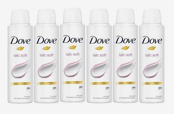 Dove Talc Soft Antiperspirant Deodorant Spray for Women – 150ml, 48-Hour 6PK