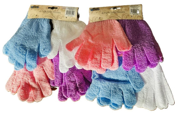 SB Distribution Exfoliating Bath Gloves – 4 Pairs (8 Gloves) Multi‑Color | Stretchable Hand & Body Scrub Mitts | Gentle for Soft, Smooth & Radiant Skin | Men & Women Shower GlovES