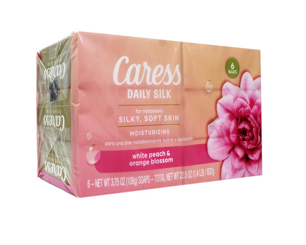 Caress Daily Silk Moisturizing Soap, White Peach & Orange Blossom, 3.75 oz 6 Bars - 2 Pack