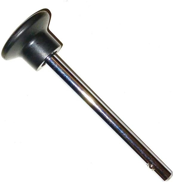 SBDs (3/8” Diameter, 4" Grip Length) Chrome Plated Steel Quick Release Pin || With Jumbo Round Black high-profile Black Knob Handle | Cotterless Detent Hitch Pin.