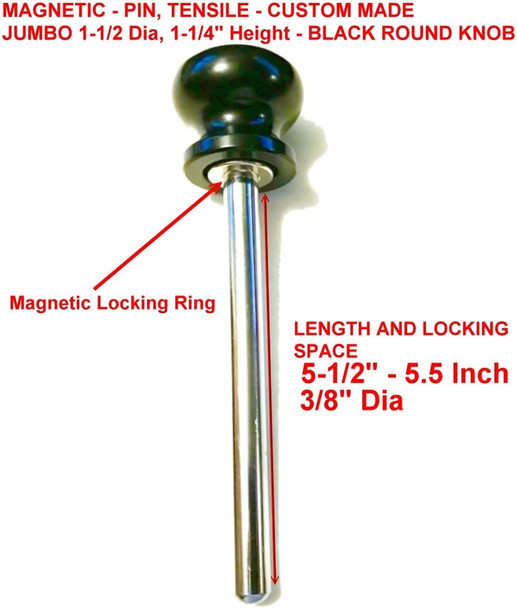SBD's Magnetic Pin, Tensile - (3/8" Dia x 5-1/2" Locking Space) "Custom Made" w/Round Deluxe Black Knob, Universal Weight Stack Replacement SELECTOR Key - Detent Hitch PIN