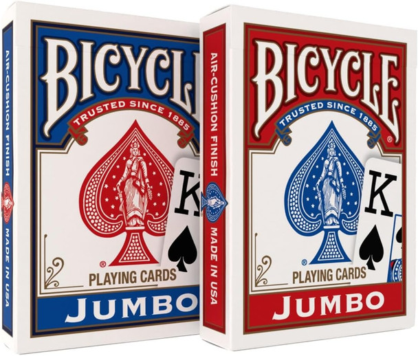Bicycle Jumbo Index Playing Cards Set of Large Print Poker Size Cards, Red & Blue Backs, for Easy Reading, Family Card Games, Classrooms, and Casino Play
