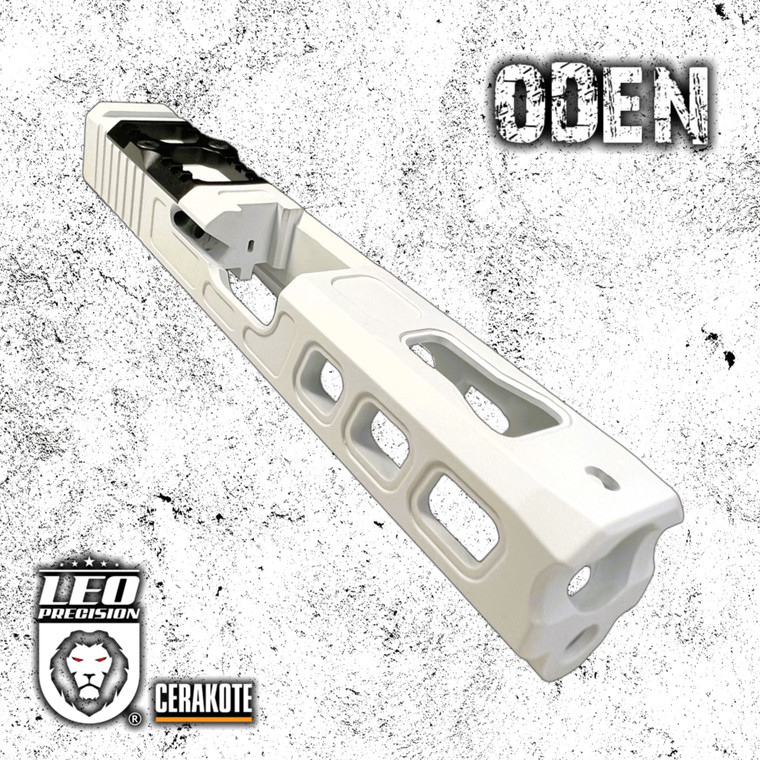 Leo Precision Oden Stripped for Glock 19 in Bright White Finish with Black Open RMR Cover available at leoprecision.com