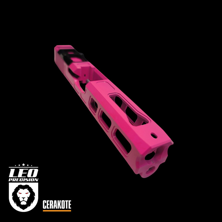 Leo Precision Oden Stripped for Glock 17 in Prison Pink Finish with Black Open RMR Cover