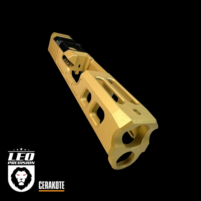 Leo Precision Cub Stripped for Glock 26 in Gold Finish with Black Open RMR Cover