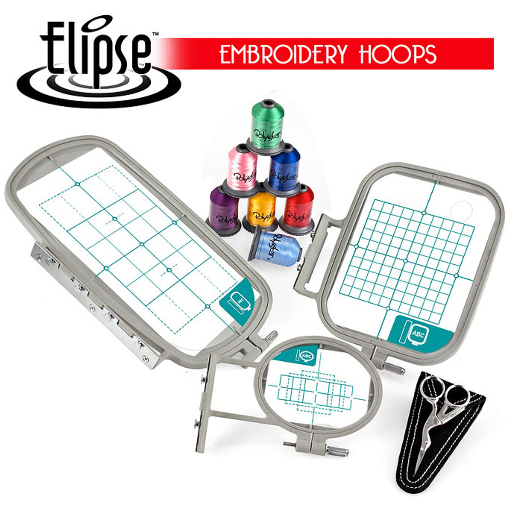 Elipse 3-Hoop Embroidery Package w/ Embroidery Thread and Scissors