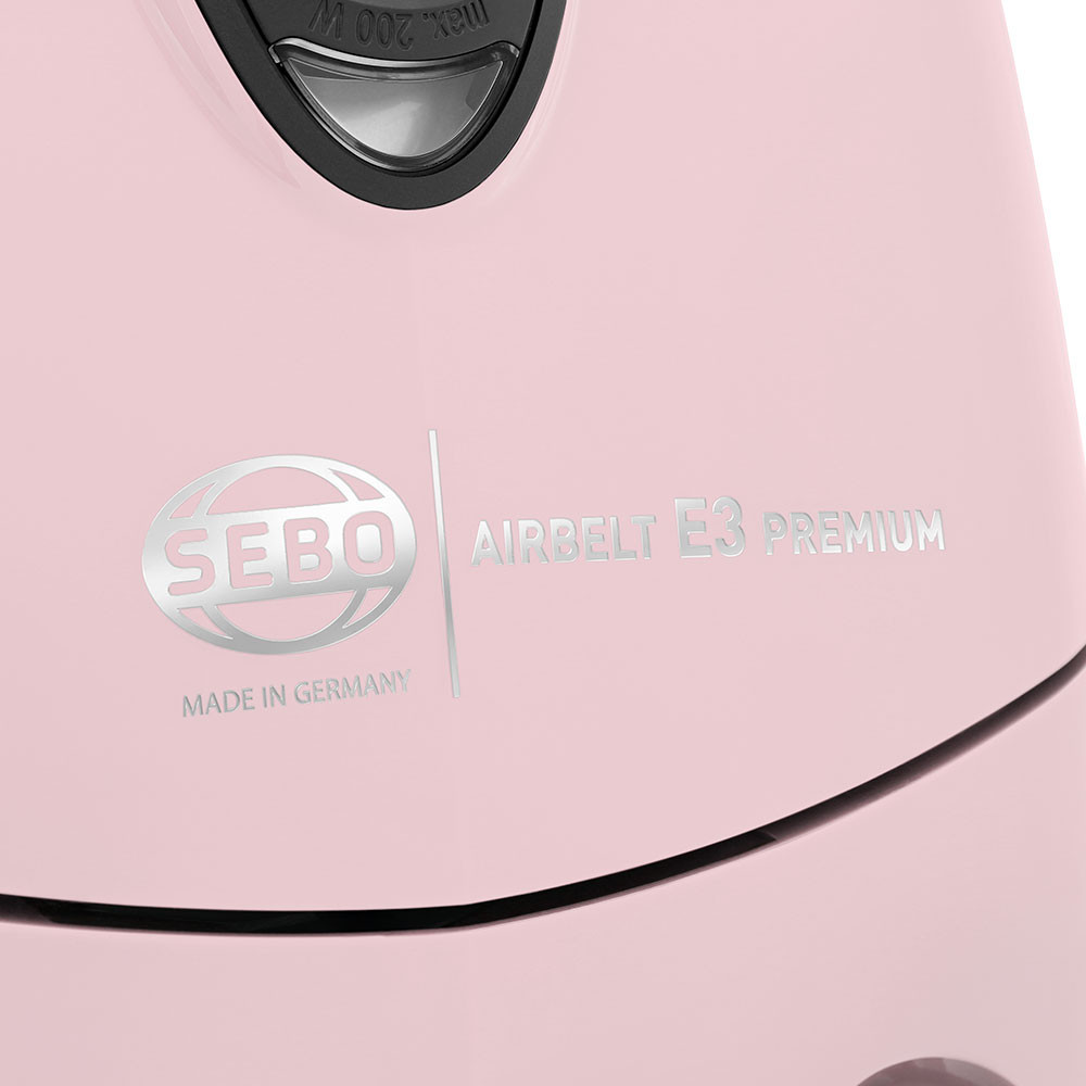 Sebo AIRBELT E3 Premium Canister Vacuum Cleaner Pastel Pink w/ ET-1 Electric Power Head + Parquet Floor Brush and FREE Overnight Delivery!