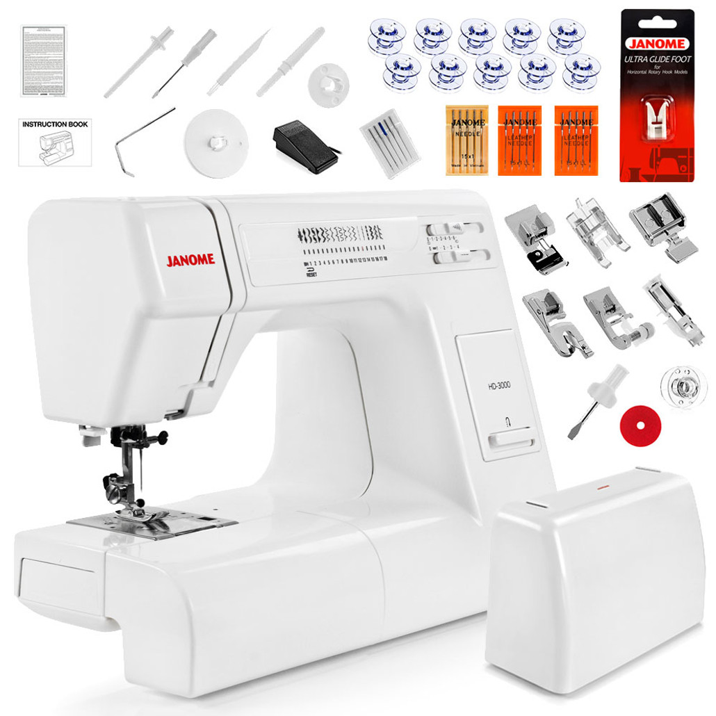 Janome HD3000 Heavy-Duty Sewing Machine with 18 Built-in Stitches + Hard  Case