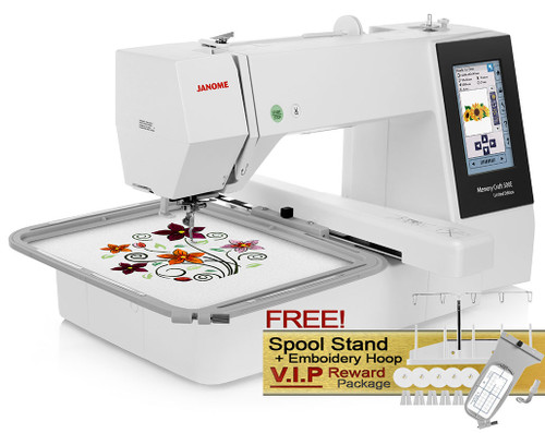 Janome Memory Craft 500e LE Computerized Embroidery Machine w/ FREE! Spool Stand and Embroidery Hoop V.I.P Reward Package and FREE! Next-Day Shipping