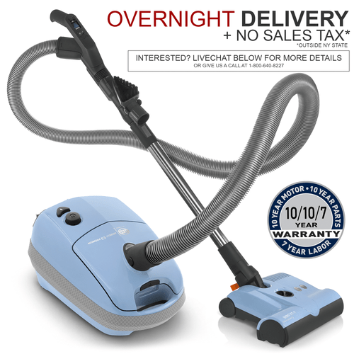 Sebo AIRBELT E3 Premium Canister Vacuum Cleaner Pastel Blue w/ ET-1 Electric Power Head + Parquet Floor Brush and FREE Overnight Delivery!