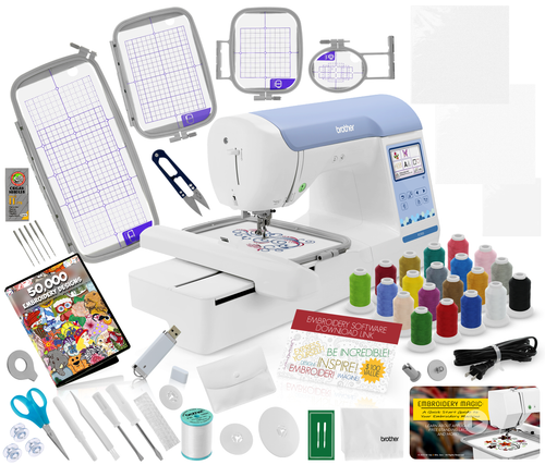 Brother PE900 (PE 900) 5" x 7" Field Size Embroidery Machine - Cuts Jump Stitches, Wireless, WLAN With Ultimate Embroidery Package 