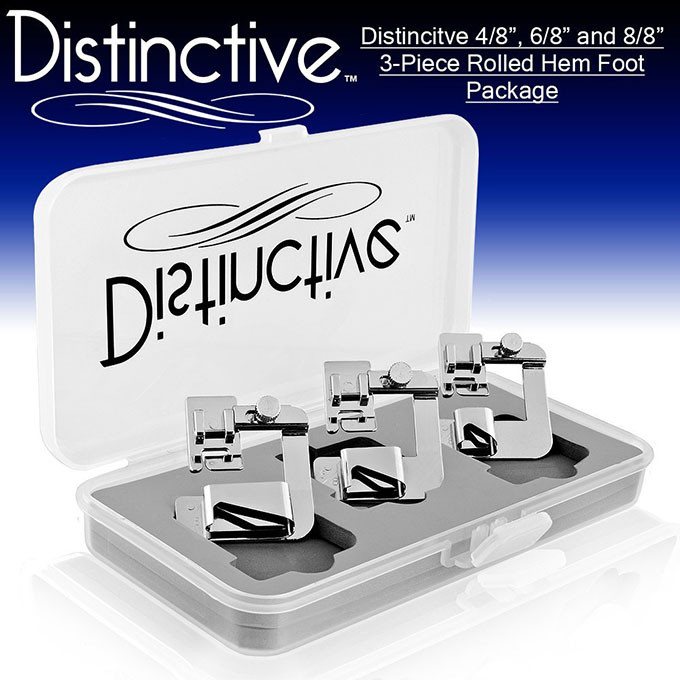 Distinctive 3 Piece Rolled Hem Hemmer Foot Package
