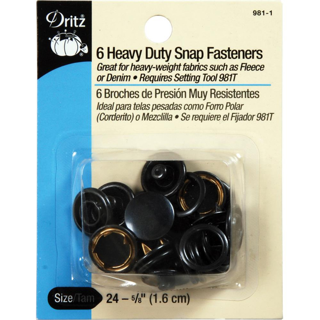 Black Heavy-Duty Snap Fasteners 5/8 6/Pkg