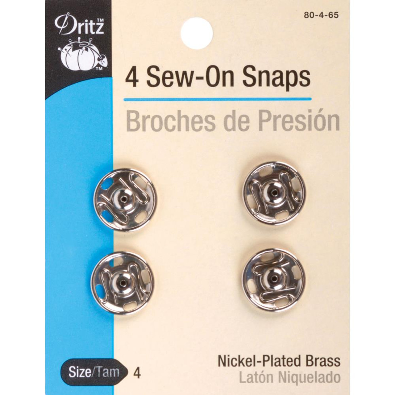 Nickel-Plated Brass Size 10 Sew-On Snaps 4/Pkg