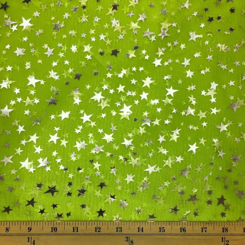 Crystal Organza Printed Apple Green Stars