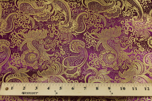 Gold Paisley Metallic Brocade - Purple