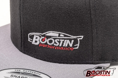 Boostin Performance - Flat Bill Snap Back Hat (Silver/Black Closeup)