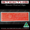 Vehicle Emission Control Information & SRS Decal MH - VT V2 VX WH V6 L67 Supercharged