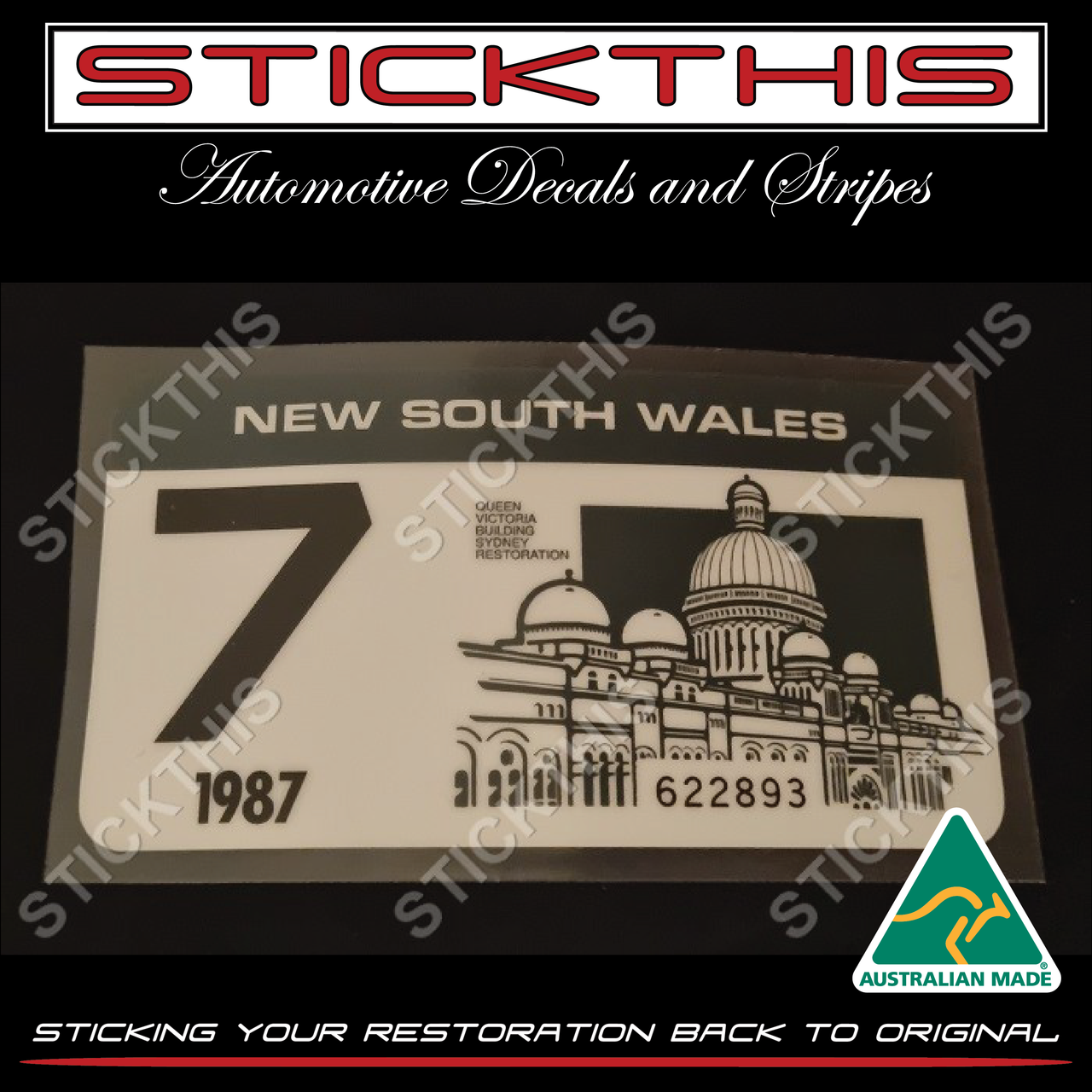 Reproduced NSW Registration Rego Label 1987 STICKTHIS Automotive Decals and Stripes