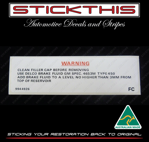 Brake Fluid Warning - HQ-WB and LX,LH,UC