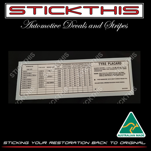 Tyre Placard - HX Various V8 Sedan 9942960