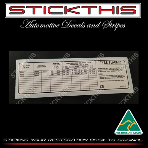 Tyre Placard - HZ (late) V8 Panelvan or Ute 92005743 (non Sandman)
