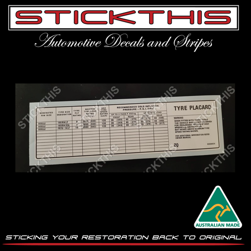 Tyre Placard - WB Chassis and Cab, 1 ton ute, Tonner 92006934