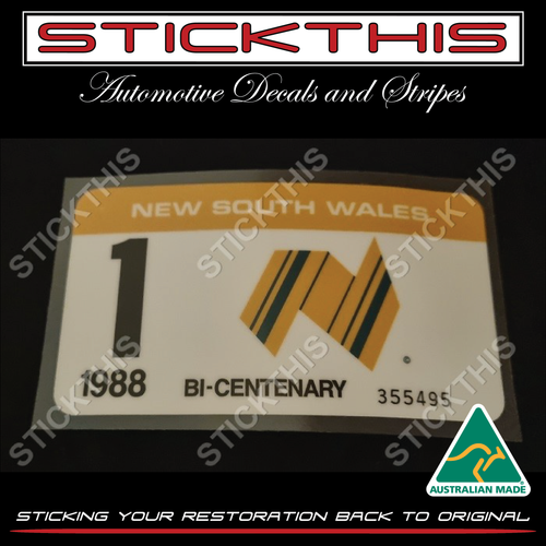 Reproduced NSW Registration Rego Label 1988