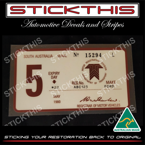 Reproduced SA Registration Rego Label 1976 - 1982