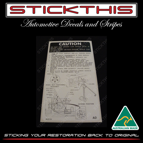 Jack Instruction Decal - HX Sedan, Coupe, Statesman