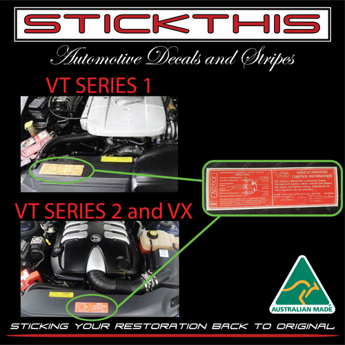 Vehicle Emission Control Information & SRS Decal MH - VT V2 VX WH V6 L67 Supercharged
