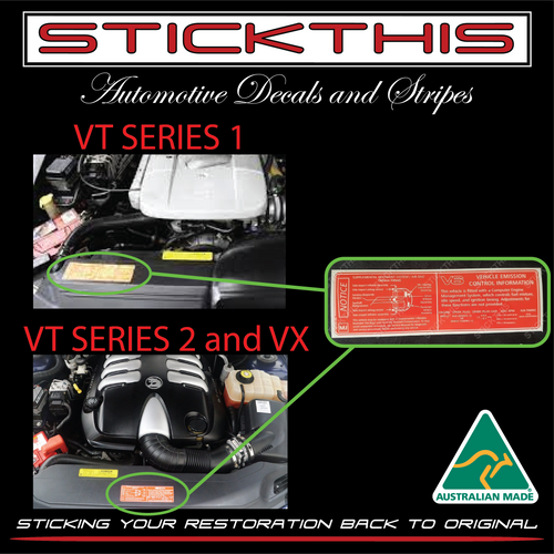 Vehicle Emission Control Information & SRS Decal MH - VT V2 VX WH V6 L67 Supercharged