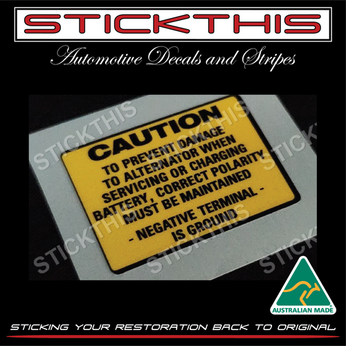 GMH Lucas Battery Part Number 12H09PP Decal 60's Terminal Caution Decal