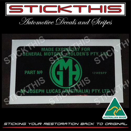 GMH Lucas Battery Part Number 12H09PP Decal 60's 