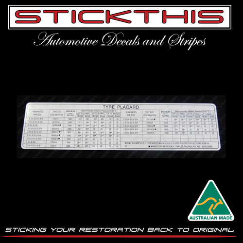Tyre Placard HQ 9930170 ND - 8 Cyl. Eng. S/Wagon, Statesmans exc 350 Eng