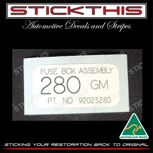 Fuse Box Assembly Decal 92025280 - VL exc Power Windows or Elec Door Locks