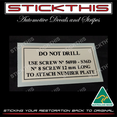 EB-EL Boot Decal - Do Not Drill Number Plate Screw Warning
