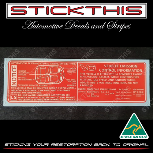 Vehicle Emission Control & SRS Decal LS - VT Export V6  (early) Chevrolet Caprice, Lumina, Omega, Pontiac