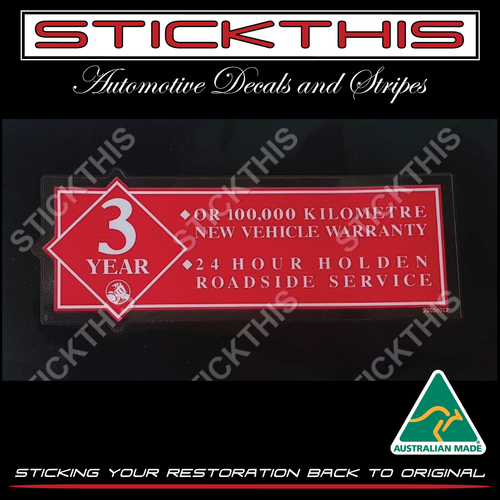 3 Year Warranty/Roadside Service VR - VX 1/4 Window Holden Dealer Service Window Decal