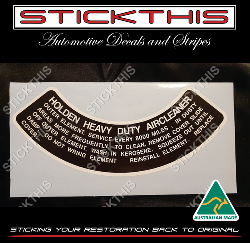 Air Cleaner Decal - HD HR HK HT HG HQ HJ HX HZ 6 Cylinder Heavy Duty