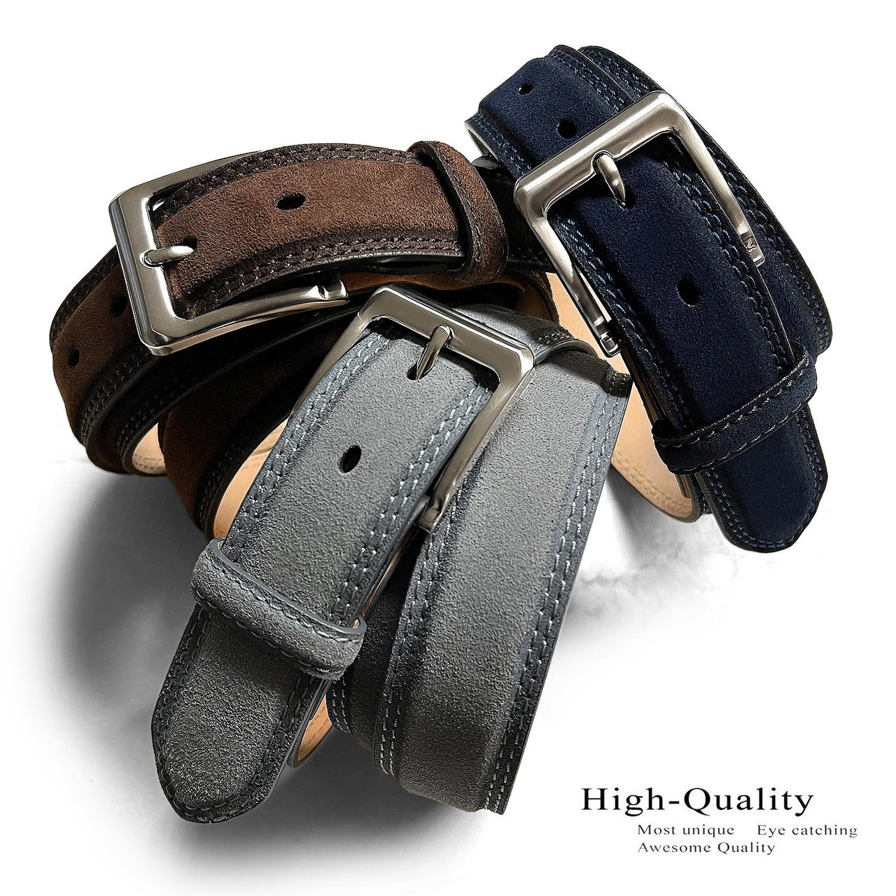 Urban London Men's Suede Leather Belt - 3.5cm Width, Brass Buckle, Handmade In Turkey - View #4