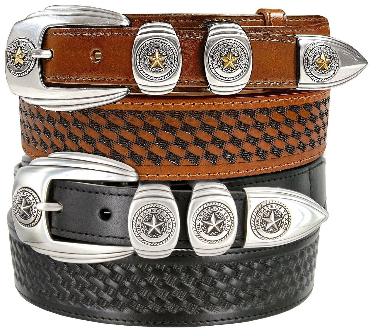 1027 Texas Star Ranger Style Basket-Weave Full Grain Leather Belt