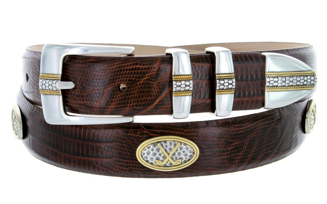 Golf Belt of Palisades Italian Calfskin Genuine Leather Designer Dress Golf  Conchos Belt
