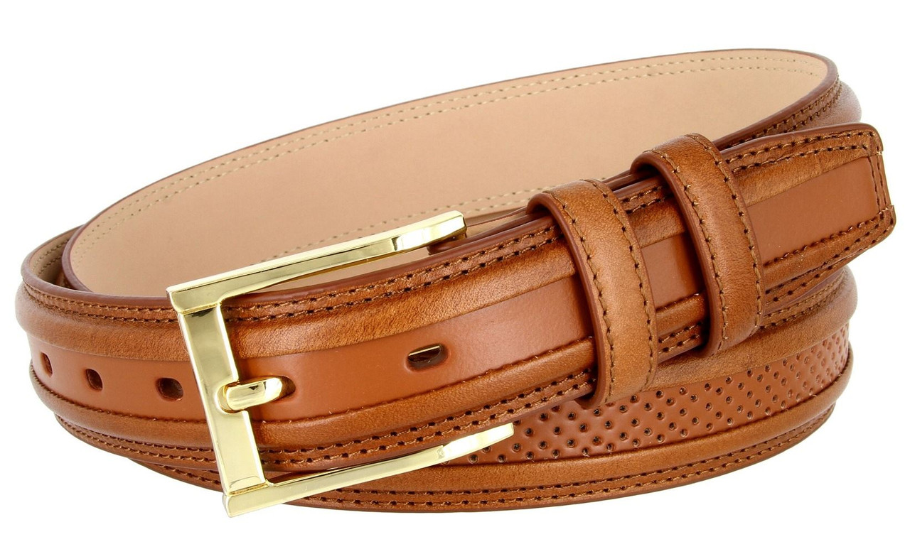BL009 Genuine Perforated Center Leather Golf Dress Belt 11/4" (32mm